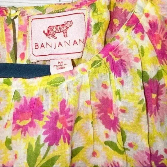 Banjanan Andrea pink yellow ruffle sleeve floral top size medium - Picture 5 of 6